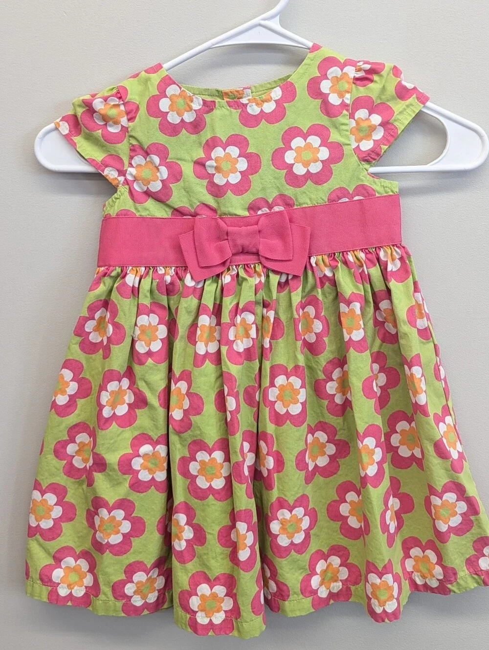 Gymboree Toddler Girl Green Pink Floral Print Short Sleeve Dress 2T